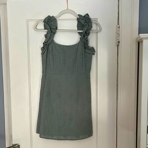 Mini sage dress. Size small. Selfie Leslie. Worn once. Stretchy ruffled straps